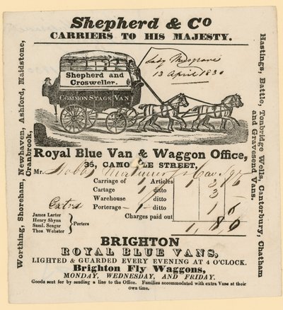 Shepherd & Co Bill. Brighton to London by English School