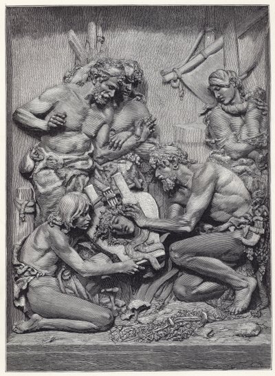 Shepherds discovering the head of Orpheus, from the bas-relief by M Cordonnier by English School