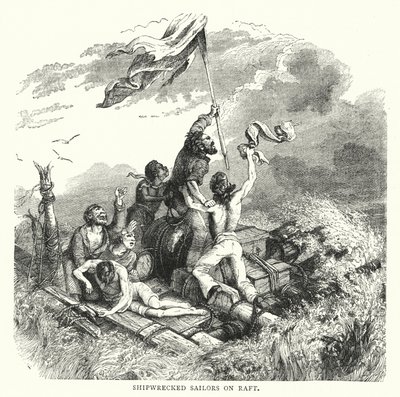 Shipwrecked Sailors on Raft by English School