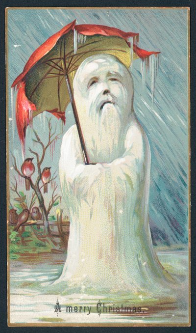 Shivering Snowman under umbrella by English School