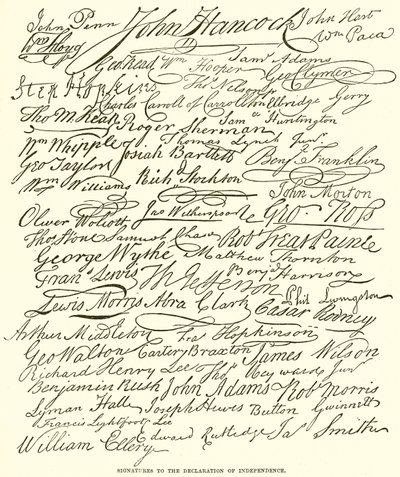 Signatures to the Declaration of Independence by English School