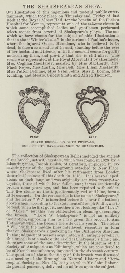 Silver Brooch Set with Crystals, supposed to have belonged to Shakspeare by English School