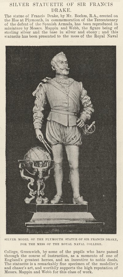 Silver Model of the Plymouth Statue of Sir Francis Drake, for the Mess of the Royal Naval College by English School