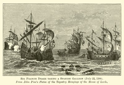 Sir Francis Drake Taking a Spanish Galleon, 22 July 1588 by English School