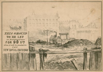 Sketch of Grounds of the Royal Exchange, London, Following the Fire by English School