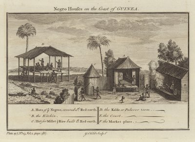 Slaves houses on the coast of Guinea by English School