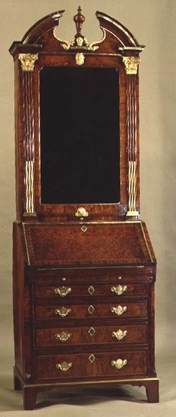 Small Queen Anne Bureau Bookcase with Gilt Mounts by English School
