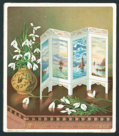 Snowdrops and Screen on Table by English School