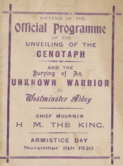 Souvenir Programme of the Unveiling of the Cenotaph by English School