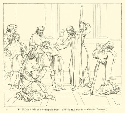 St. Nilus Heals the Epileptic Boy, from the Fresco at Grotta Ferrata by English School
