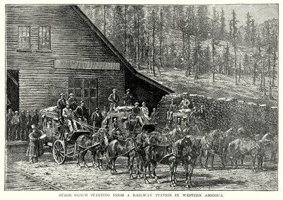 Stage Coach Starting from a Railway Station in Western America by English School