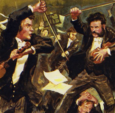 Strauss met three other violinists, but they came to blows at a concert by English School