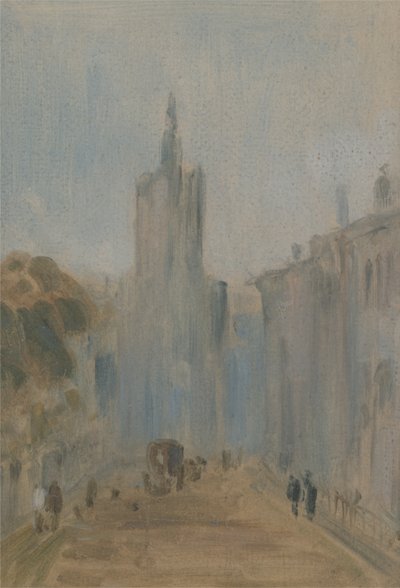 Street with Church and Figures by English School