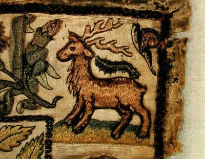 Stumpwork Depicting a Stag (detail) by English School