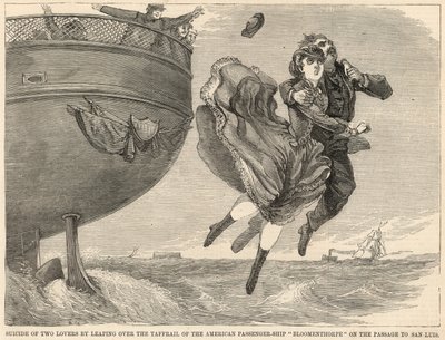 Suicide of two lovers by leaping over the taffrail of the American passenger ship Bloomenthorpe by English School