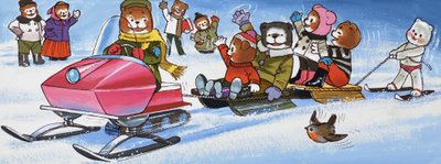 Teddies with snowmobile by English School