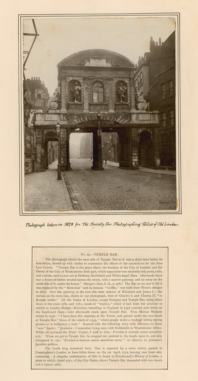 Temple Bar, London, Photograph taken in 1878 by English School