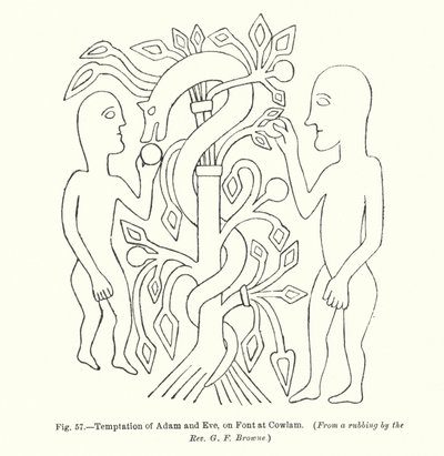 Temptation of Adam and Eve, on Font at Cowlam by English School