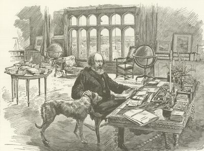 Tennyson in his library by English School
