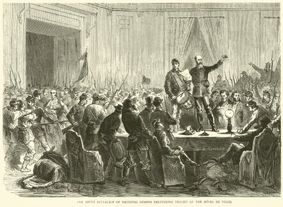 The 106th Battalion of National Guards Delivering Trochu at the Hotel de Ville, October 1870 by English School