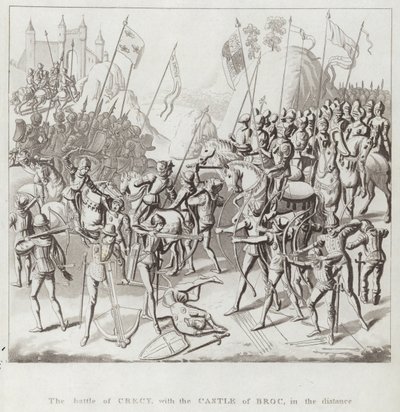 The Battle of Crecy with the Castle of Broc in the Distance by English School
