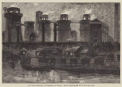 The Blast Furnaces at Summerlea by Night by English School