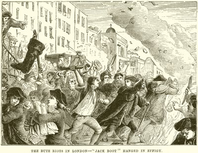 The Bute Riots in London--Jack Boot hanged in Effigy by English School