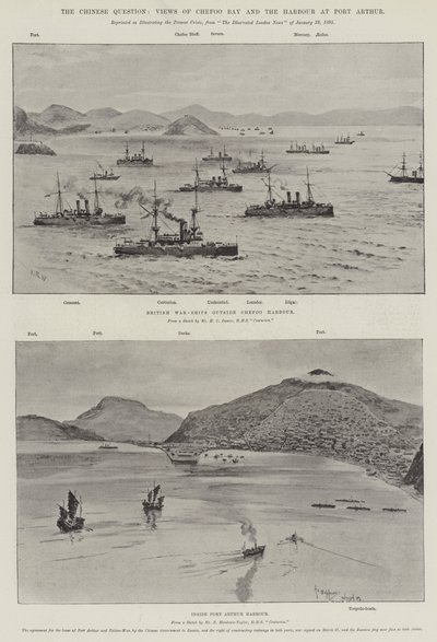 The Chinese Question, Views of Chefoo Bay and the Harbour at Port Arthur by English School