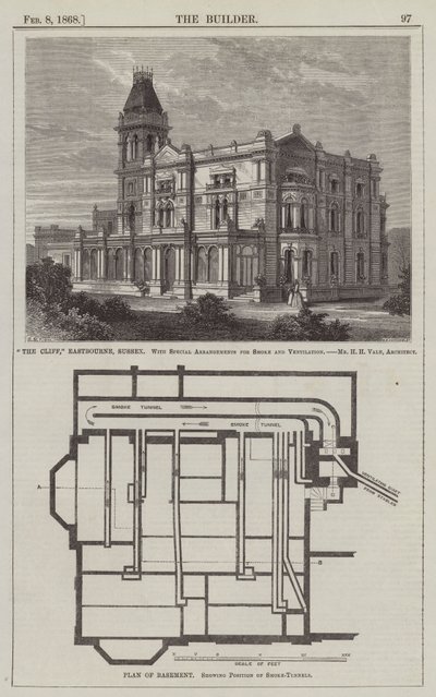 "The Cliff," Eastbourne, Sussex, with Special Arrangements for Smoke and Ventilation (engraving) by English School