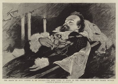 The Death of King Ludwig II of Bavaria, the King Lying in State in the Chapel of the Old Palace, Munich by English School