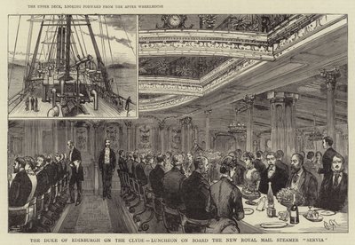 The Duke of Edinburgh on the Clyde, Luncheon on Board the New Royal Mail Steamer "Servia" by English School