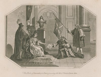 The Duke of Queensbury and Dover Presenting the Act of Union to Queen Anne by English School