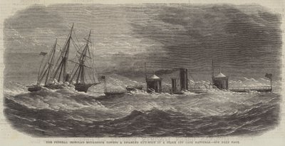 The Federal Ironclad Monadnock towing a Disabled Gun-Boat in a Storm off Cape Hatteras by English School