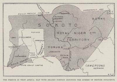 The French in West Africa, Map with Shaded Portion denoting the Sphere of British Influence by English School