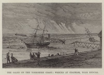 The Gales on the Yorkshire Coast, Wrecks at Coatham, near Redcar by English School