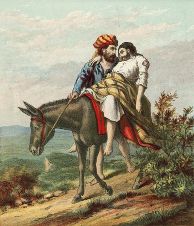 The Good Samaritan Caring for the Wounded Traveller by English School