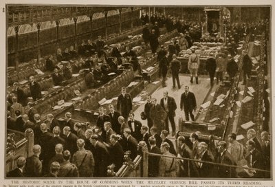 The Historic Scene in the House of Commons when the Military Service Bill Passed its Third Reading, 1914-19 by English School