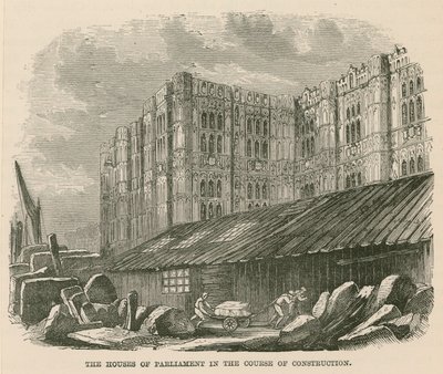 The Houses of Parliament in the Course of Construction by English School