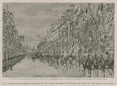 The Imperial Institute: Her Majesty passing down Queens Gate on her way to the opening ceremony by English School