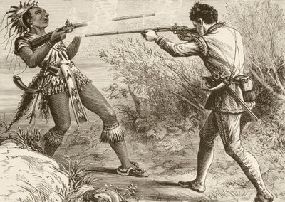 The Indian Chief Paugus is Killed by an English Militiaman by English School