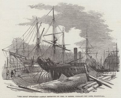 "The Indus" Steam-Ship partly destroyed by Fire, in Messers Wigram