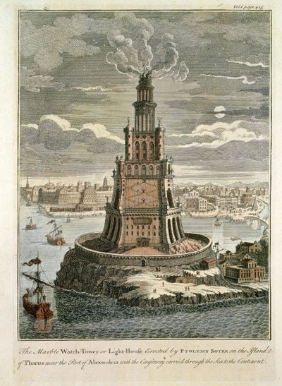 The Marble Watch Tower or Lighthouse Erected by Ptolemy Soter on the Island of Pharos, near the Port of Alexandria by English School