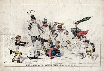 The Motto of the Liberal Press, showing Napoleon III being assaulted by the British press by English School