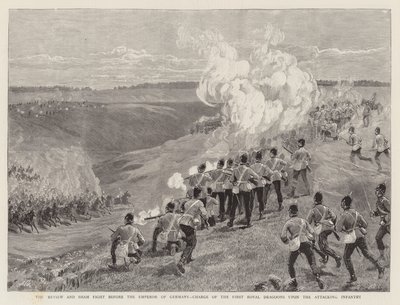 The Review and Sham Fight before the Emperor of Germany, Charge of the First Royal Dragoons upon the Attacking Infantry by English School