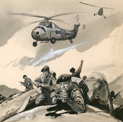 The Royal Marine Commandos in a trouble spot in the 1960s by English School