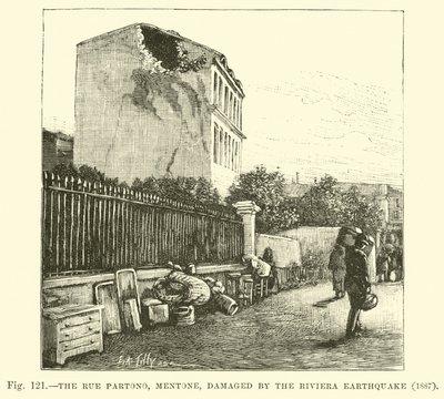 The Rue Partono, Mentone, Damaged by the Riviera Earthquake, 1887 by English School