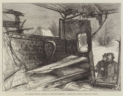 The Terrible Railway Accident at Shipton-on-Cherwell, a First-Class Carriage after the Accident by English School