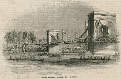 The Thames Regatta, Boats About to Pass Under Hammersmith Bridge by English School