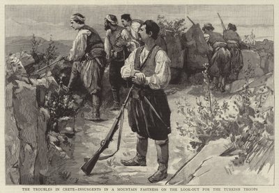 The Troubles in Crete, Insurgents in a Mountain Fastness on the Look-out for the Turkish Troops by English School