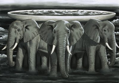 The Ancient Asiatic Legend that the Earth Was Shaped Like a Saucer Resting on the Backs of Elephants by English School
